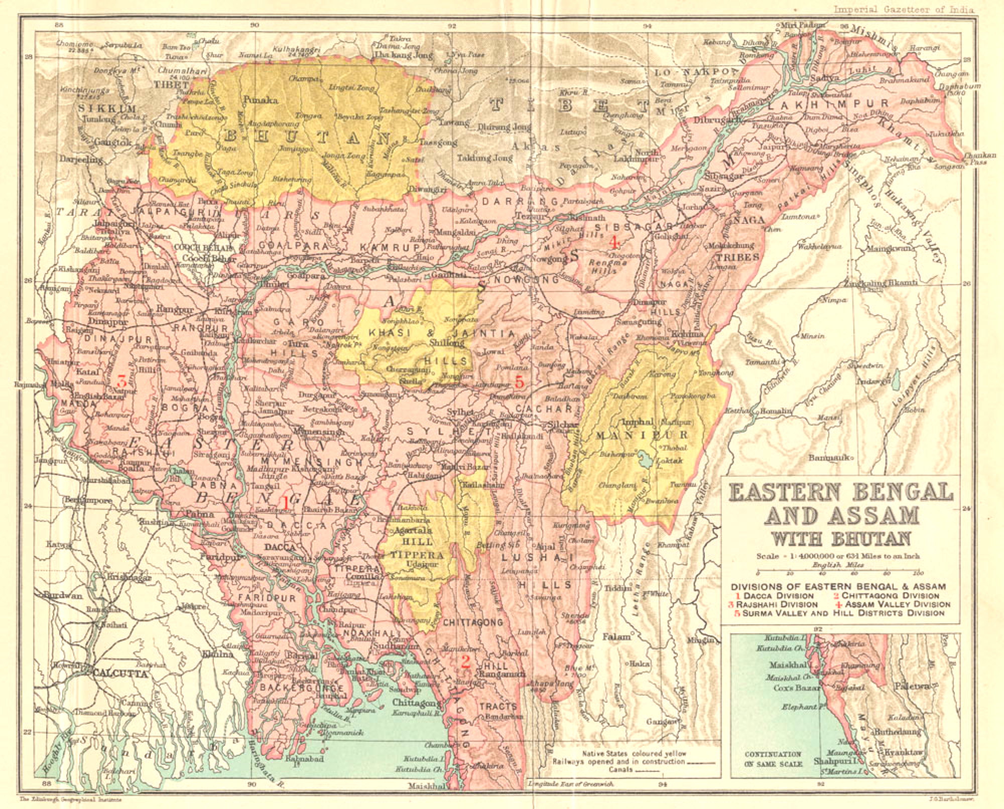 Map of Eastern Bengal and Assam with Bhutan - Imperial Gazetteer of India