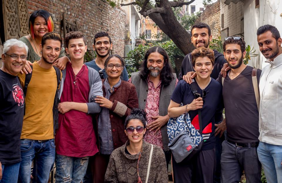 With actors from the Freedom Theatre, Jenin, and Jana Natya Manch, Delhi, at my studio last month. (Photo Rahul Yem)