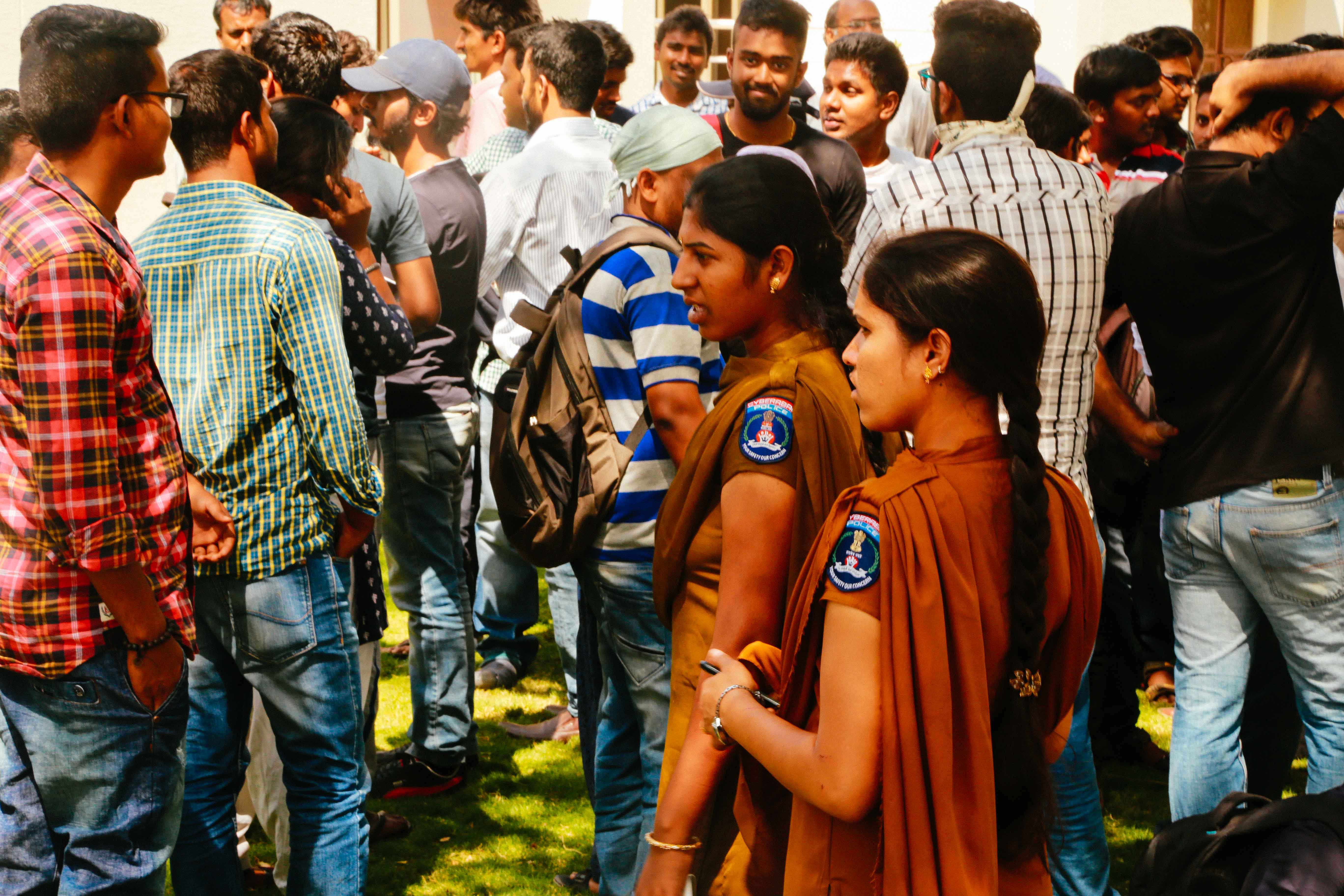 Very few women police officers were present compared to the large number of female protestors present
