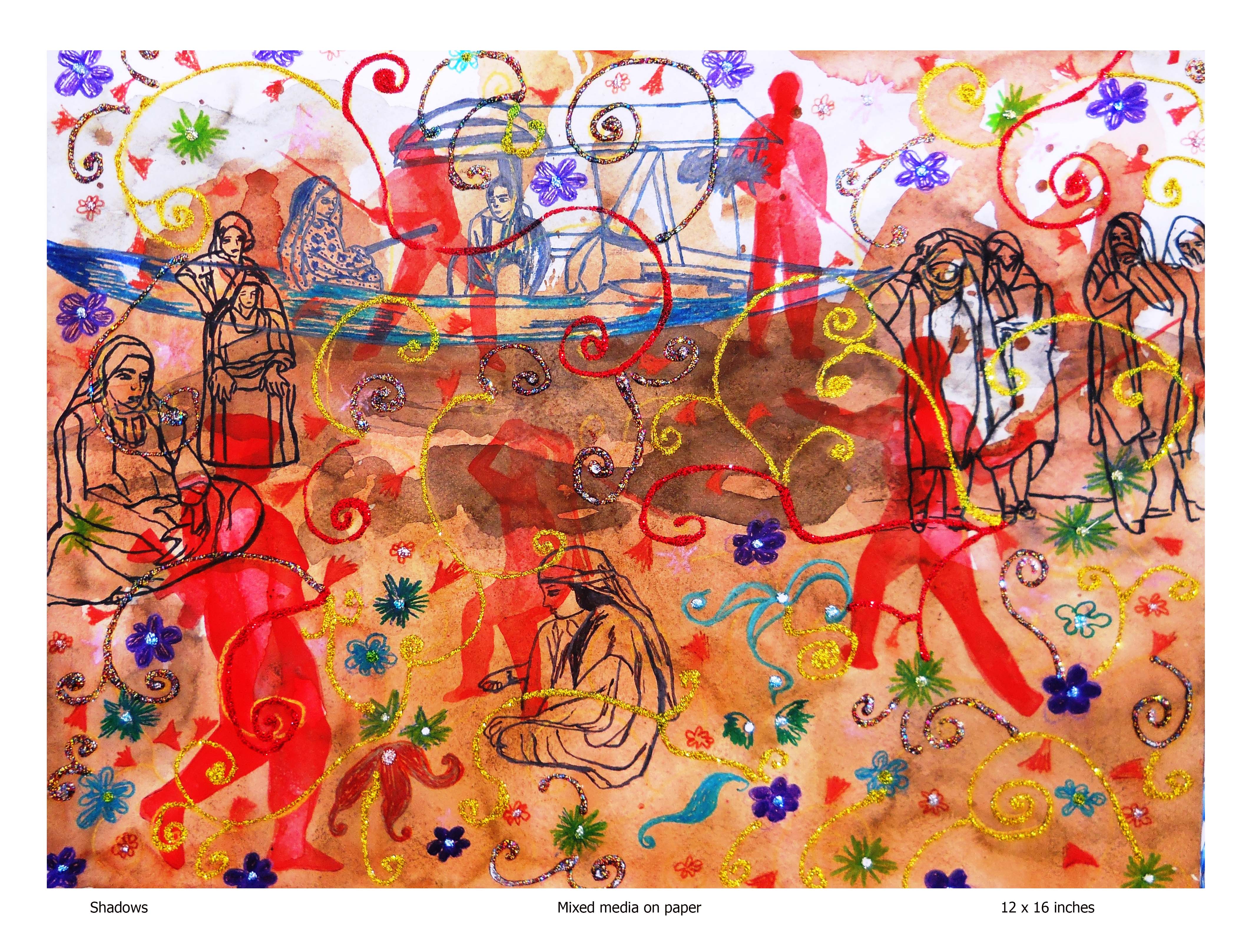 Shadows, Mixed Media on paper, Rollie Mukherjee