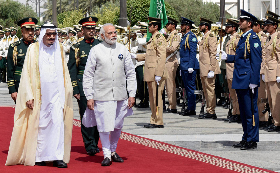 Indian Prime Minister Narendra Modi receiving guard of honor in Riyadh