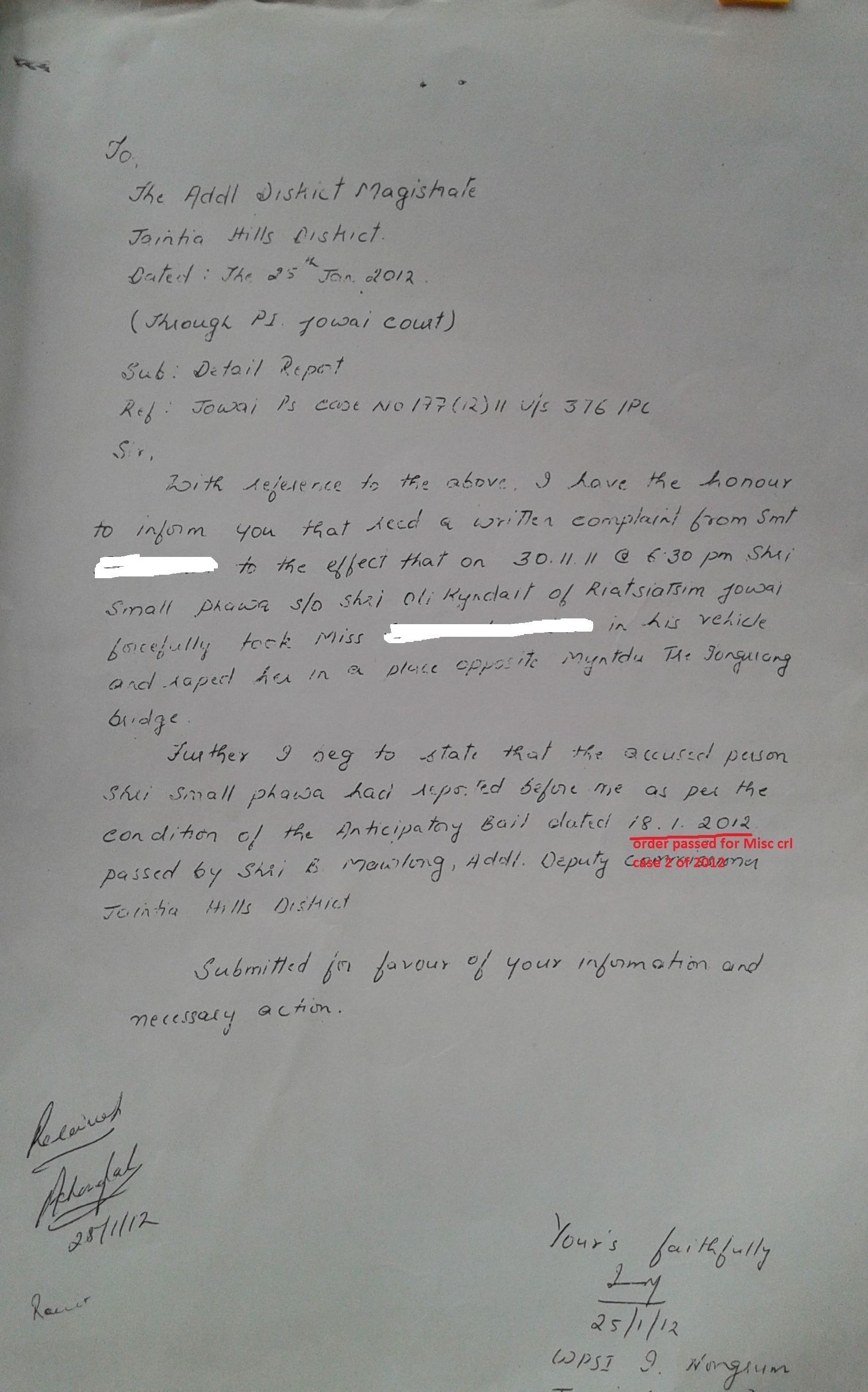 Detailed report of IO in Jowai PS case No 177 (12) of 2011