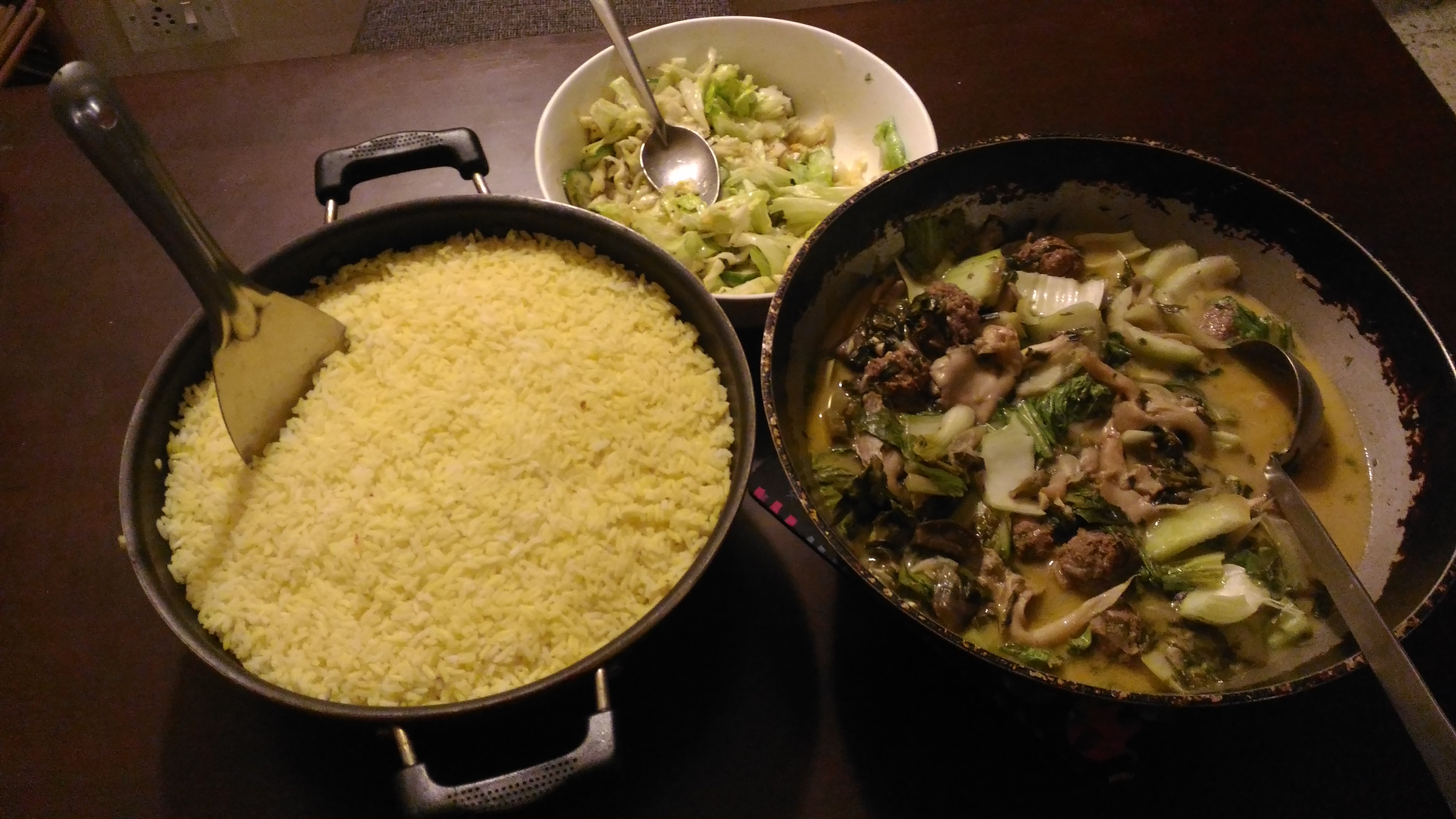 Hartman's thai meatball curry with coconut rice and stir fried salad Photo : Phoebe Pereira